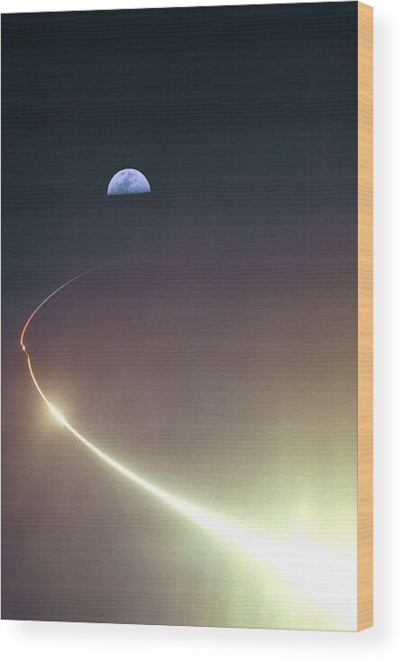Background Wood Print featuring the painting Lunar Prospector Launch by Celestial Images