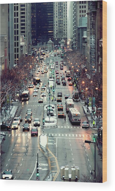 Land Vehicle Wood Print featuring the photograph Magnificent Mile Michigan Avenue by Paul Biris
