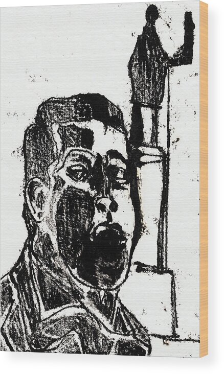 Face Wood Print featuring the drawing Man by a Plinth by Edgeworth Johnstone