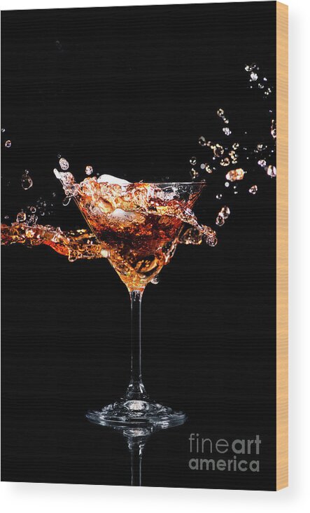 Cocktail Wood Print featuring the photograph Martini cocktail splash by Jelena Jovanovic