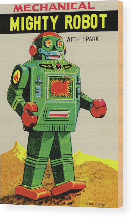 Robot Wood Print featuring the painting Mechanical Mighty Robot by Unknown