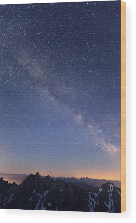 Panoramic Wood Print featuring the photograph Milky Way Above The Lechtaler Alps - by Wingmar