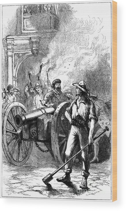 Engraving Wood Print featuring the drawing Mob Firing Cannon Before The Courthouse by Print Collector