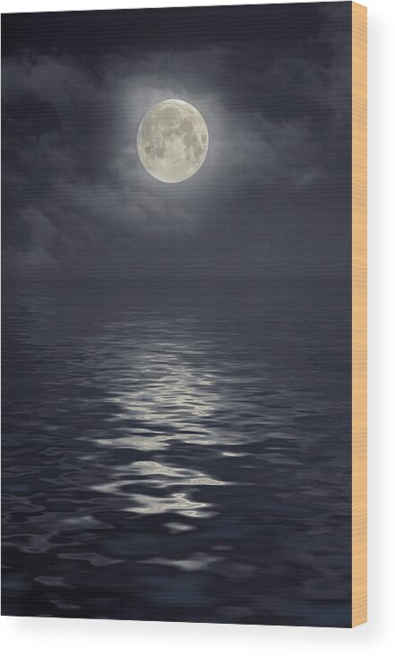 Scenics Wood Print featuring the photograph Moon Under Ocean by Andreyttl