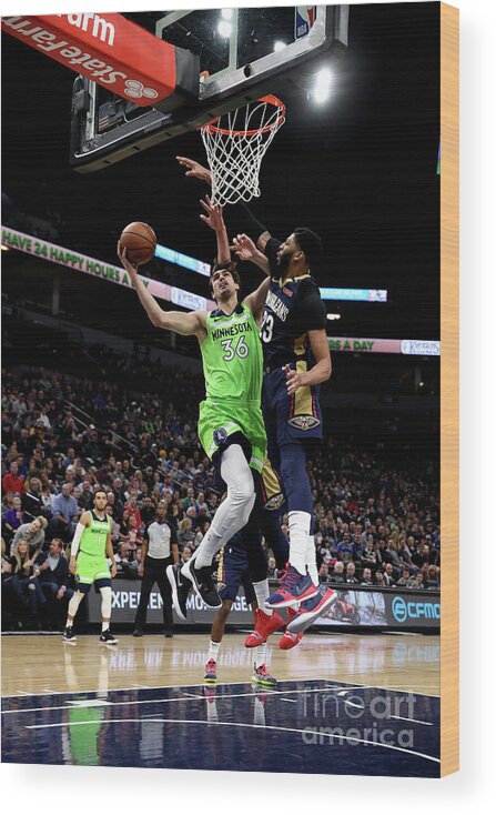 Nba Pro Basketball Wood Print featuring the photograph New Orleans Pelicans V Minnesota by Jordan Johnson