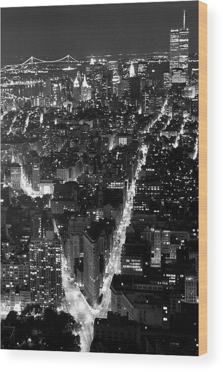 Electricity Wood Print featuring the photograph New York Skyline At Night From Empire by New York Daily News Archive