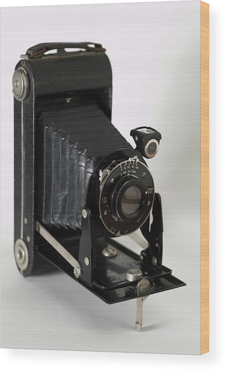 White Background Wood Print featuring the photograph Old Folding Vest Pocket Film Camera by Anthony Collins