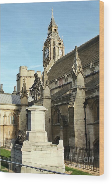 Statue Wood Print featuring the photograph Oliver Cromwell Statue London by Terri Waters