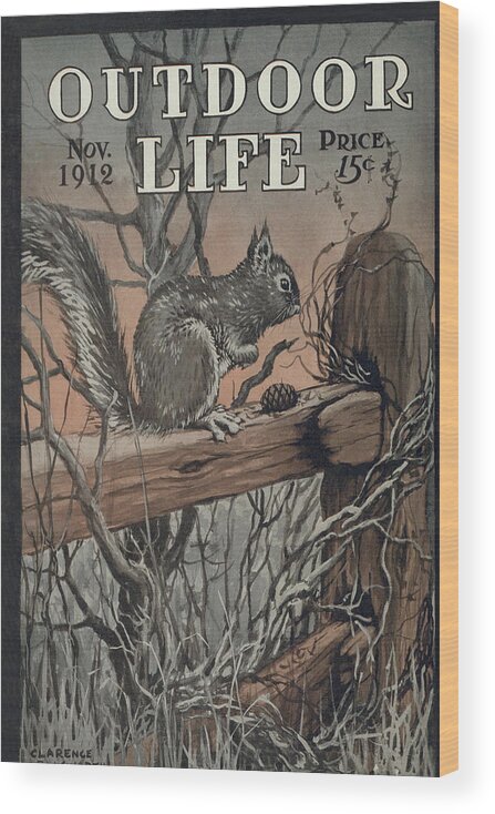 Squirrel Wood Print featuring the painting Outdoor Life Magazine Cover November 1912 by Outdoor Life