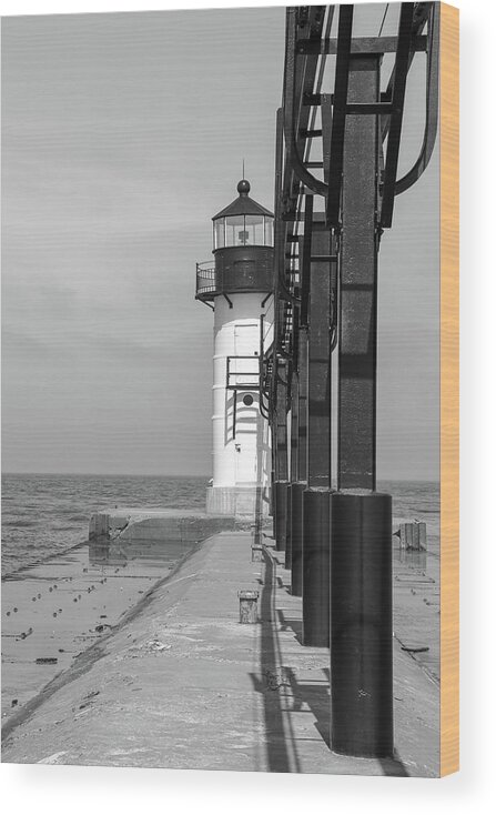 Lighthouse Wood Print featuring the photograph Outer Lighthouse B/W by Mary Anne Delgado