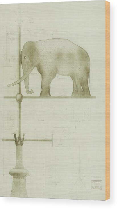 Elephant Wood Print featuring the drawing Pachyderm House, Philadelphia Zoo, detail of weather vane by Paul Philippe Cret