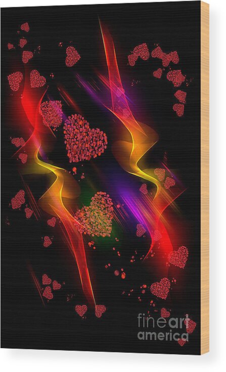 Hearts Wood Print featuring the digital art Passionate Hearts by Rachel Hannah