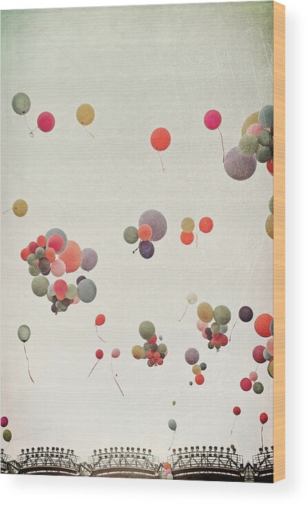Concert Wood Print featuring the photograph Pastel Balloons In Sky by Abi Campbell Photography
