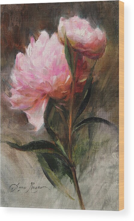 Peonies Wood Print featuring the painting Pink Peonies by Anna Rose Bain