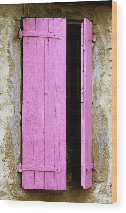 Shutter Wood Print featuring the photograph Pink Wooden Shutters, Minerve by David Tomlinson