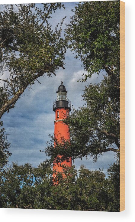 Barberville Roadside Yard Art And Produce Wood Print featuring the photograph Ponce Inlet Lighthouse by Tom Singleton