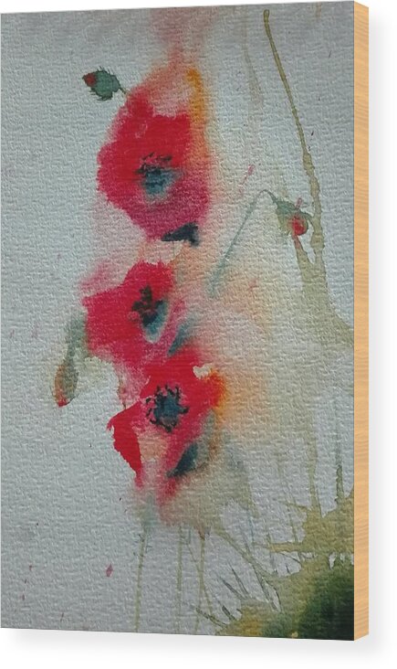 Poppies Wood Print featuring the painting Poppies by Sandie Croft