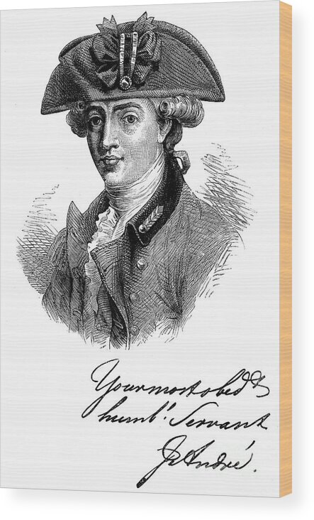 Engraving Wood Print featuring the drawing Portrait And Autograph Of Major John by Print Collector