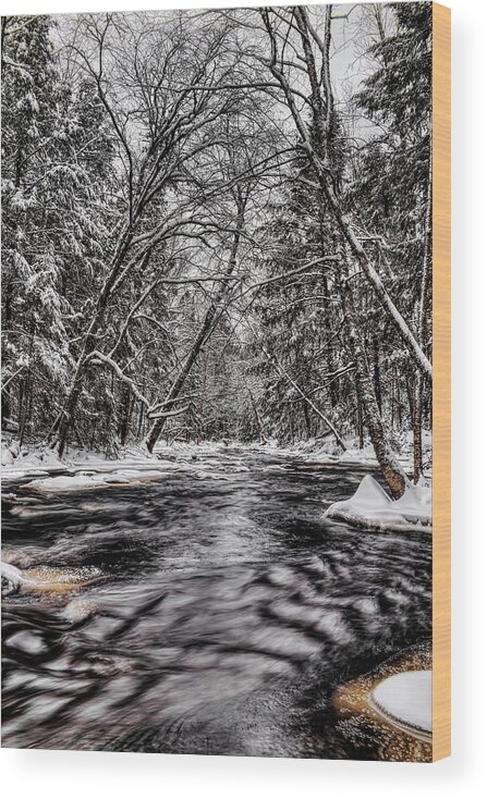 Prairie River Wood Print featuring the photograph Prairie River Winter Ripples by Dale Kauzlaric