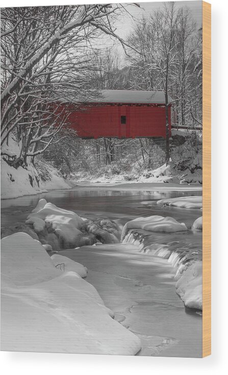 Northfield Wood Print featuring the photograph Red Covered Bridge by Rob Davies