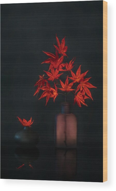 Still Life Wood Print featuring the photograph Red Maple Leaves by Dennis Zhang