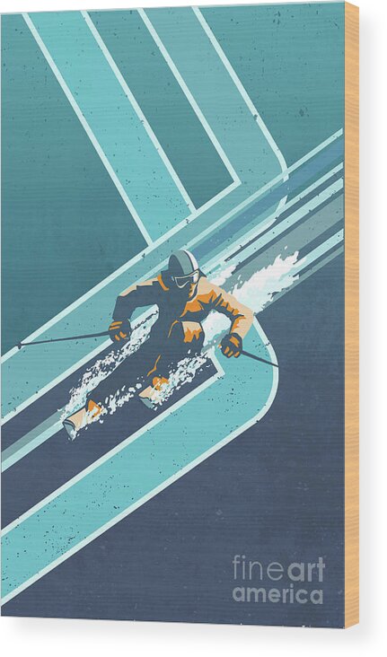 Retro Ski Art Wood Print featuring the digital art Retro Alpine Ski Poster by Sassan Filsoof