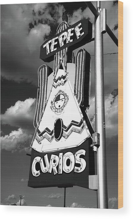 66 Wood Print featuring the photograph Route 66 - Tucumcari New Mexico 2010 BW by Frank Romeo
