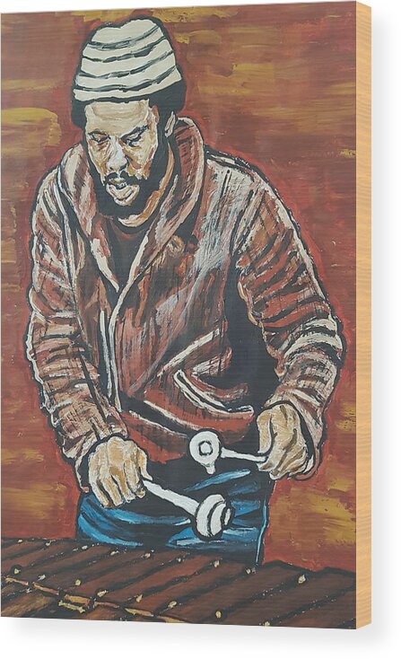 Roy Ayers Wood Print featuring the painting Roy Ayers by Rachel Natalie Rawlins