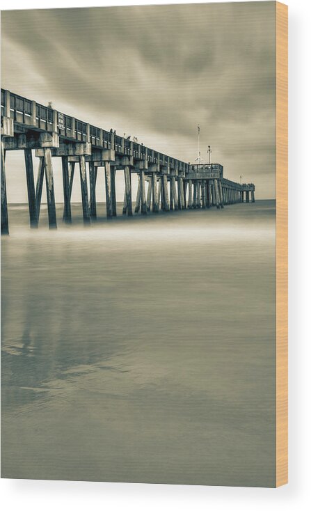 America Wood Print featuring the photograph Russell Fields Pier - Panama City Beach Sepia by Gregory Ballos