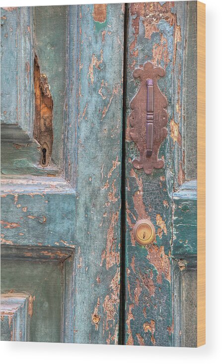 Cortona Wood Print featuring the photograph Rustic Green Door of Cortona by David Letts