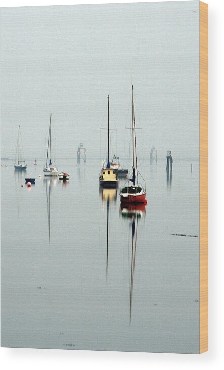 Barrow-in-furness Wood Print featuring the photograph Sailboat Reflections by Natalie Threadingham