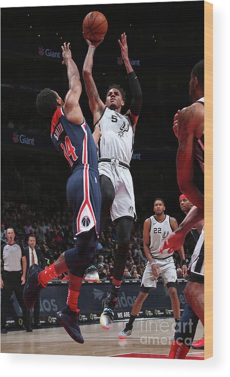 Dejounte Murray Wood Print featuring the photograph San Antonio Spurs V Washington Wizards by Ned Dishman