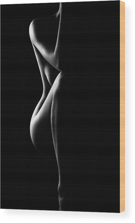 Nude Wood Print featuring the photograph Silhouette of nude woman in BW by Johan Swanepoel