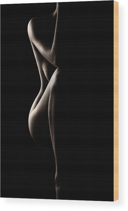 Nude Wood Print featuring the photograph Silhouette of nude woman by Johan Swanepoel