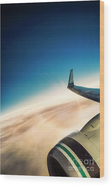 Amyn Nasser Wood Print featuring the photograph Sleek Jet Blue Sky Aerial by Neptune - Amyn Nasser Photographer