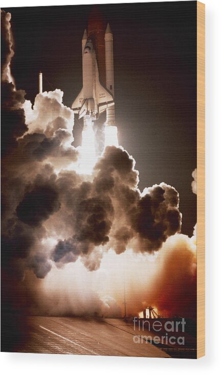 Taking Off Wood Print featuring the photograph Space Shuttle Launch by Stocktrek