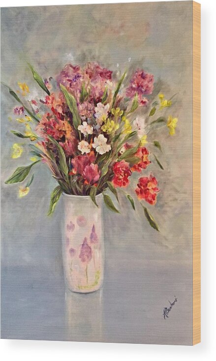 Face Masks Wood Print featuring the painting Spring Bouquet by Anne Barberi