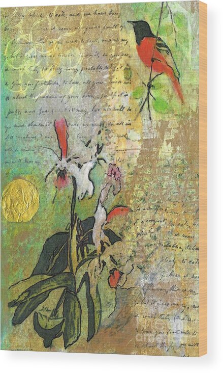 Birds Wood Print featuring the mixed media Spring by Frances Marino