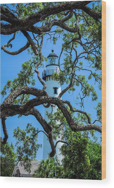 Lighthouse Wood Print featuring the photograph St Simons Lighthouse by Ginger Stein