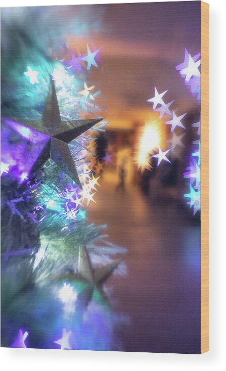 Star Stars Bokeh Christmas Decoration Ornament Tree Ma Mass Massachusetts Brian Hale Brianhalephoto Wood Print featuring the photograph Stary Night 1 by Brian Hale