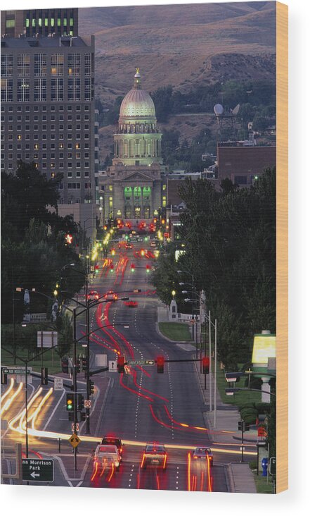 Black Color Wood Print featuring the photograph State Capitol Building In Boise, Idaho by Glen Allison