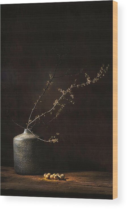 Decoration Wood Print featuring the photograph Still Life With Blossom And Eggs by Saskia Dingemans
