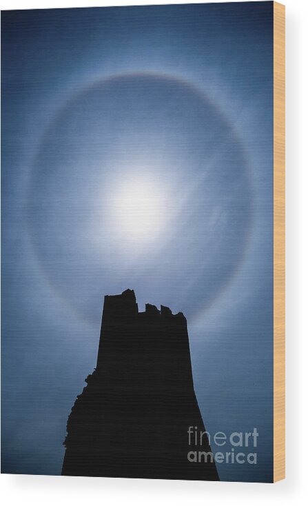 22 Degrees Wood Print featuring the photograph Sun Halo over Aberystwyth Castle Tower by Keith Morris
