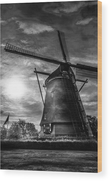 Clouds Wood Print featuring the photograph Sundown over Holland in Black and White by Debra and Dave Vanderlaan