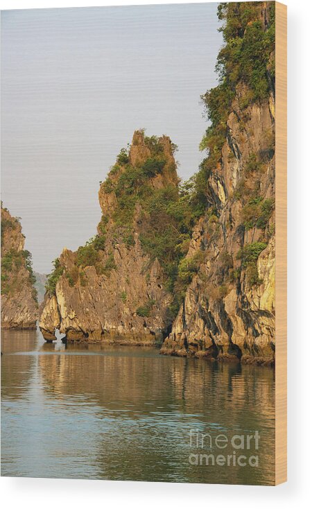 Halong Bay Wood Print featuring the photograph Sunlit Halong Bay Islands Eight by Bob Phillips