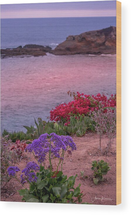 Ocean Wood Print featuring the photograph Sunset Beach Flowers by Aaron Burrows
