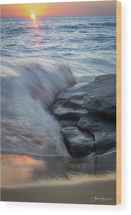 Beach Wood Print featuring the photograph Sunset Sprays by Aaron Burrows