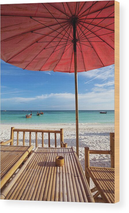 Pattaya Wood Print featuring the photograph Table By The Beach In Thailand by Holgs