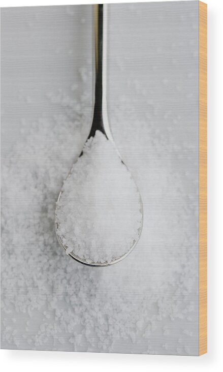 White Background Wood Print featuring the photograph Teaspoon With Salt, Close Up by Inti St. Clair