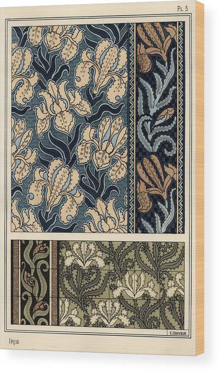 1841-1917 Wood Print featuring the drawing The iris in patterns for fabrics and tiles. by Album